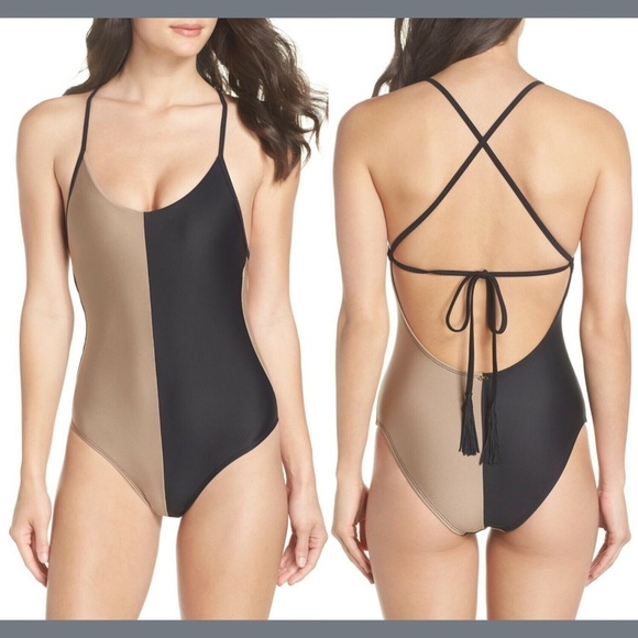 NEW‎ $134 PILYQ Farrah One-Piece Swimsuit in Cadillac Black [SZ Medium ] - Picture 1 of 8